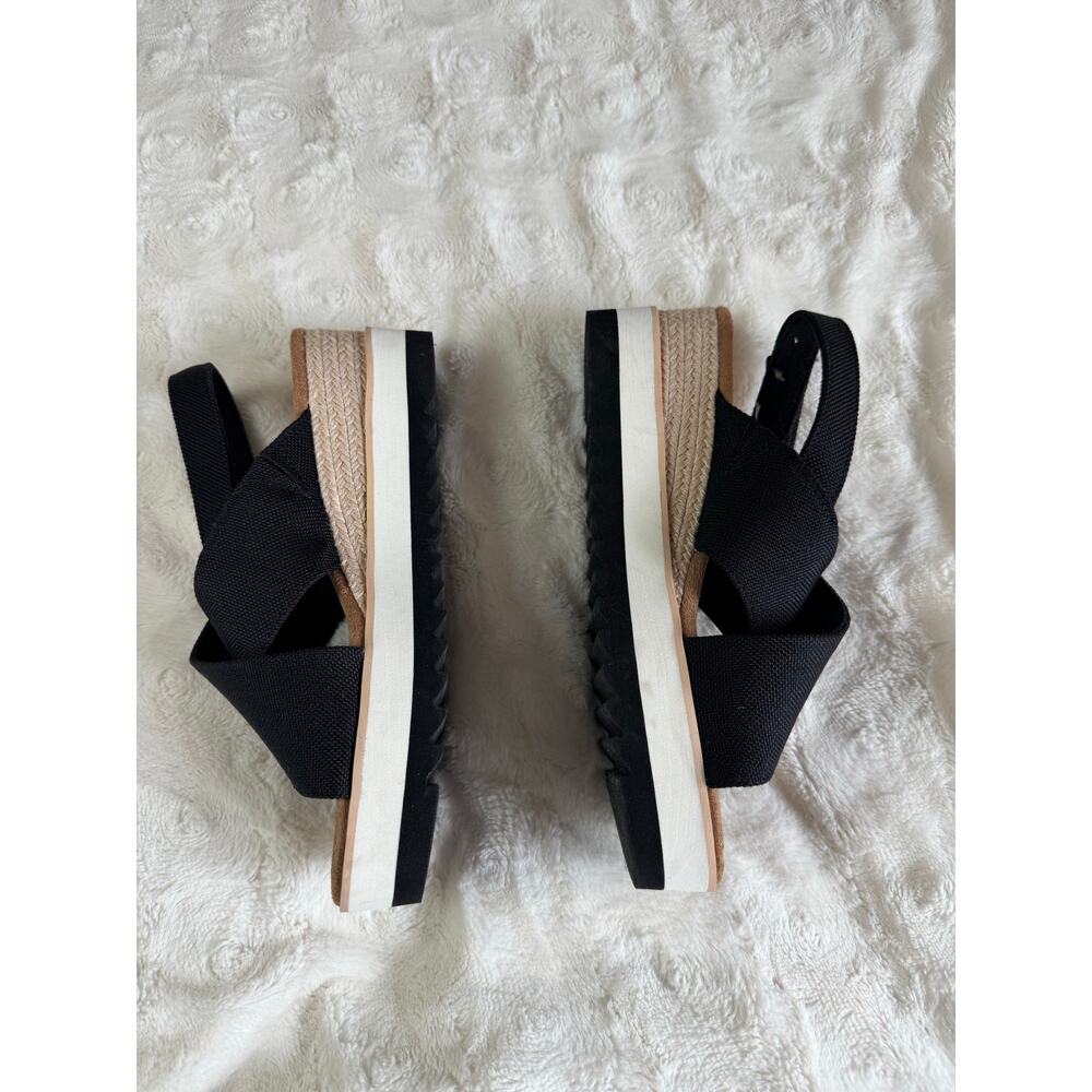 TOMS Platform Sandals Black Strappy Espadrille Wedge Size 9 - Picture 2 of 6